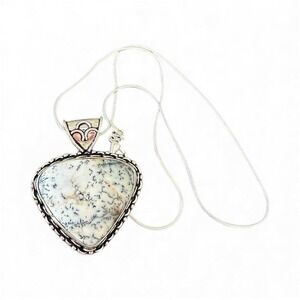 Handcrafted silver plated dendritic opal pendant